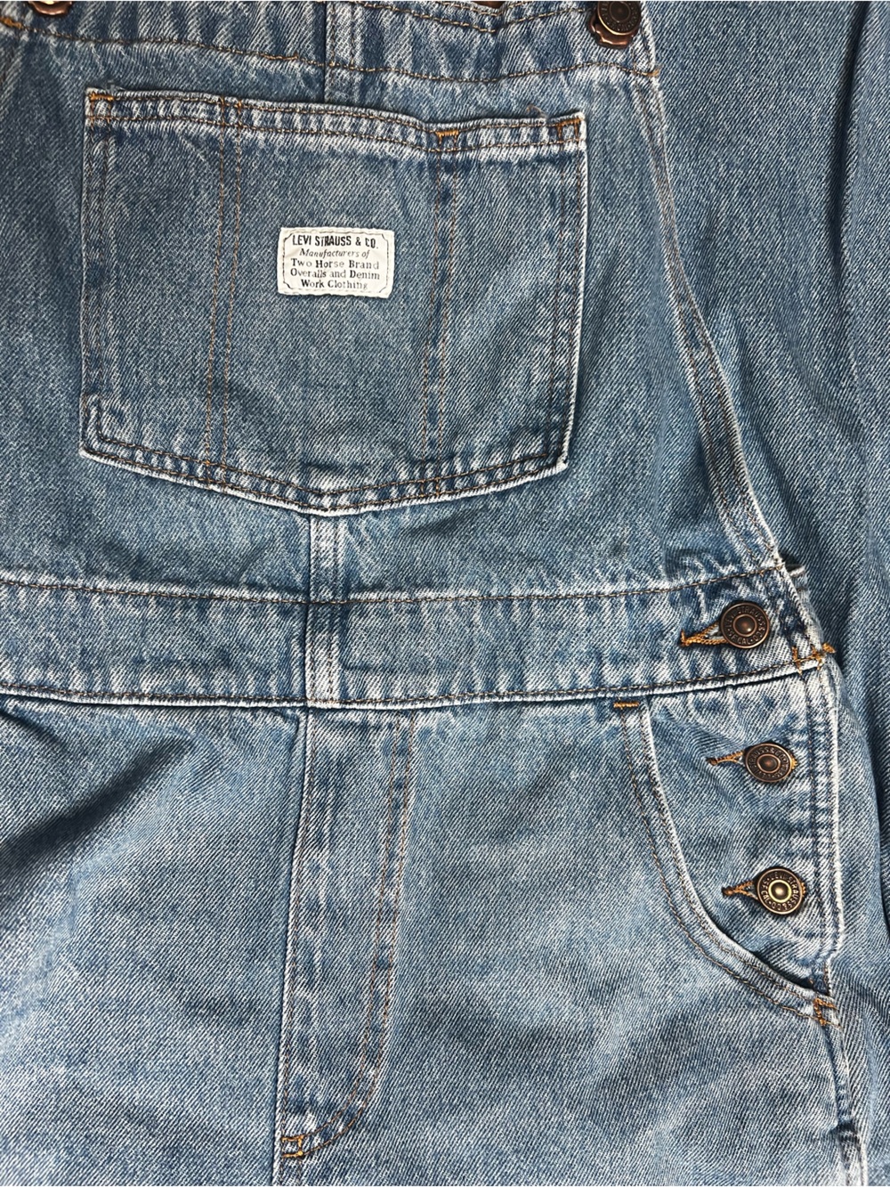 Levi’s Denim Jean Overalls Straight Leg Medium Wash Womens Small - Picture 3 of 5